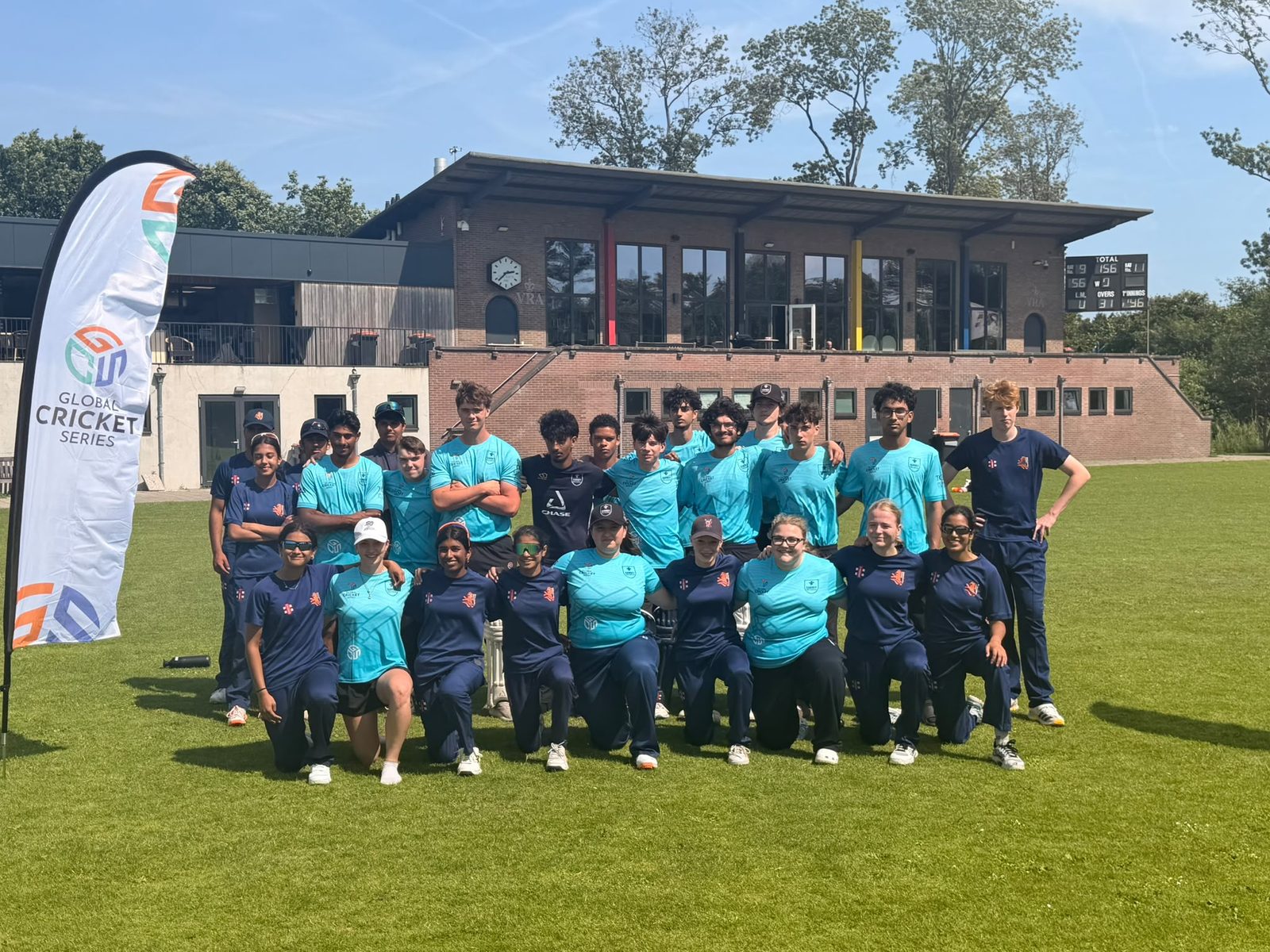 The squad with their Dutch opponents after the match