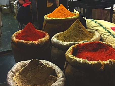 Spices piled high at a market